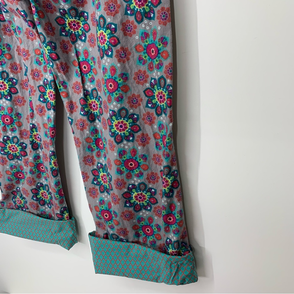 World Market Geometric Floral Boho Pajama Lounge Pants With Contrast Button Cuff - Picture 10 of 16